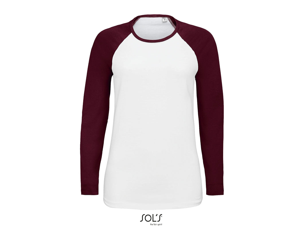 T-shirt femme bicolore manches longues raglan Sols Milky LSL
