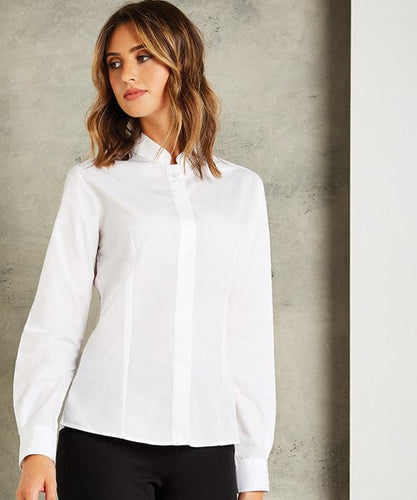 Chemise cintrée à col Mao à manches longues Femme