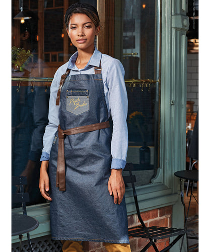 Tablier bavette denim effet ciré et simili cuir Division