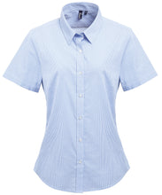 Charger l&#39;image dans la galerie, Chemise en coton à petits carreaux (Gingham) manches courtes femme